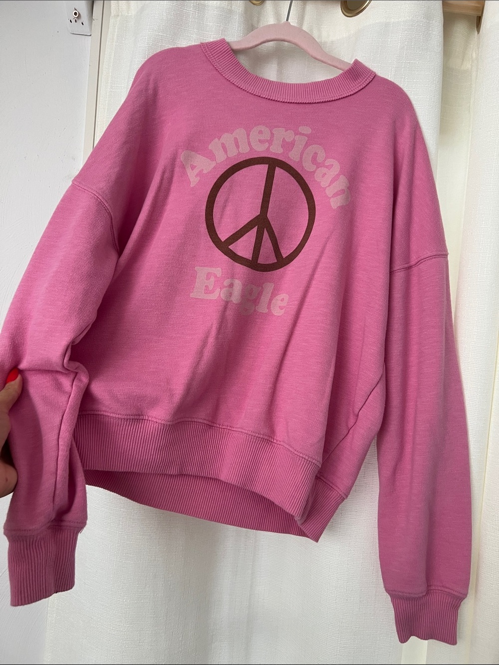 American Eagle Outfitters Pink Peace Sign Crewneck Sweatshirt